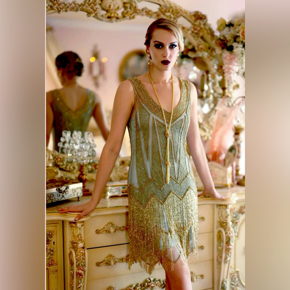 1920’s Style Deco Haus Hand-Beaded Flapper Dress – The Zenith - Size Medium